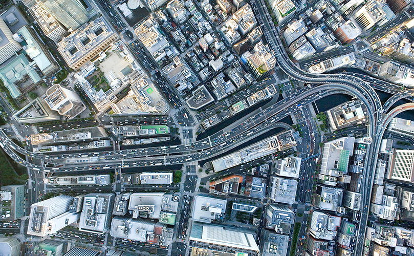 上空から撮影した東京、日本橋