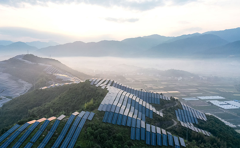 A solar power plant on a mountain