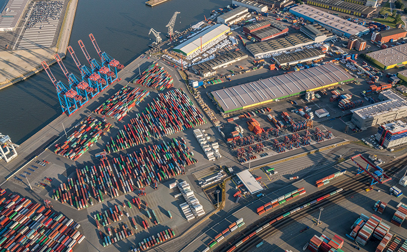 Aerial view of the container terminal