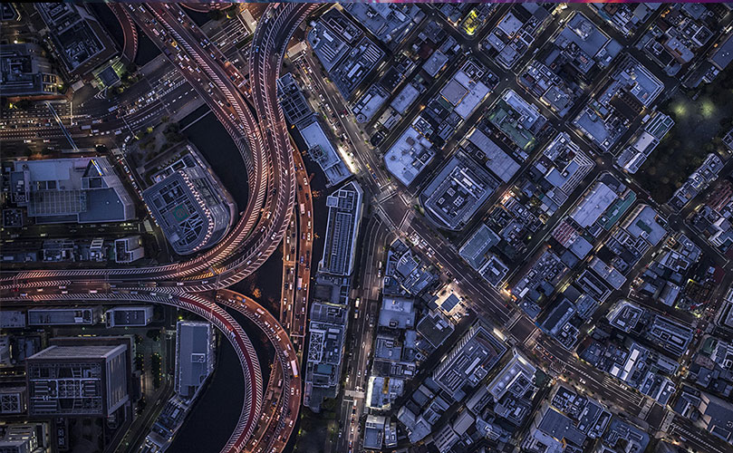 High angle view of traffic on city streets